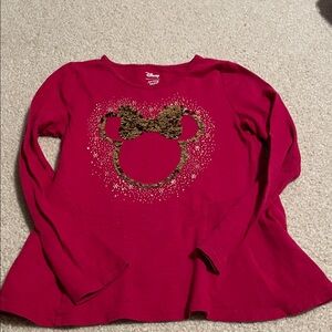 Disney Kids Red Long Sleeve Tee with Gold Sequin Design